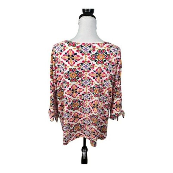 Crown & Ivy Knit Top Blouse Petite Size PXL Multicolor Floral Keyhole Happycore - Picture 7 of 11